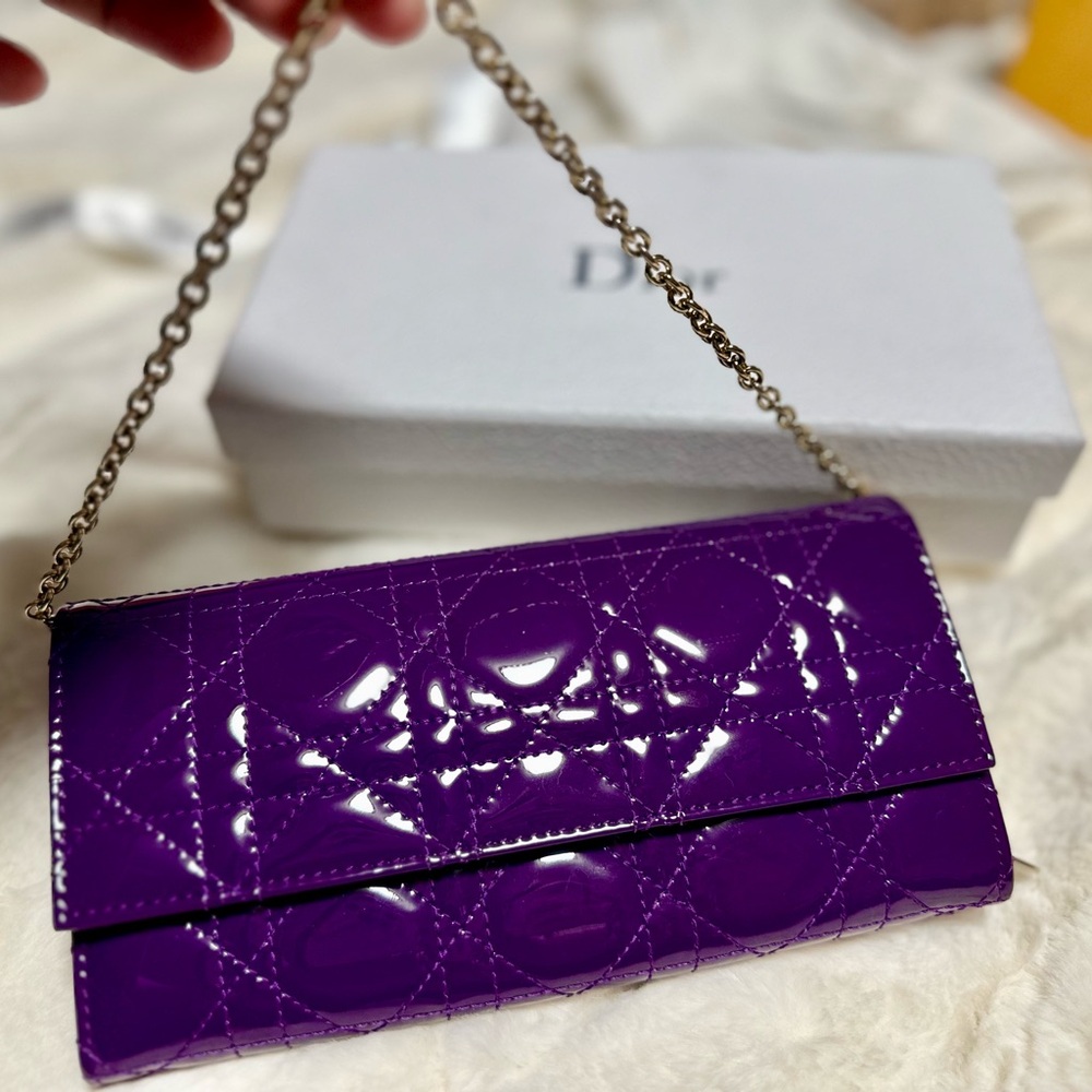 Christian Dior Lady Dior “Cannage Patent” Wallet on Chain